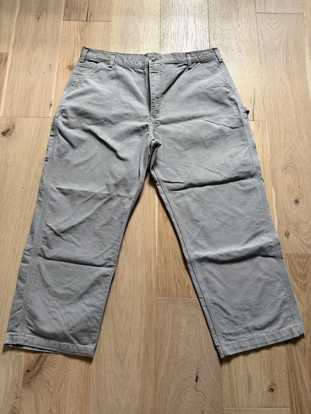 Carhartt Men's 42x30 B11-DES Carpenter Cargo Pants Duck Canvas Gray Tan Cotton